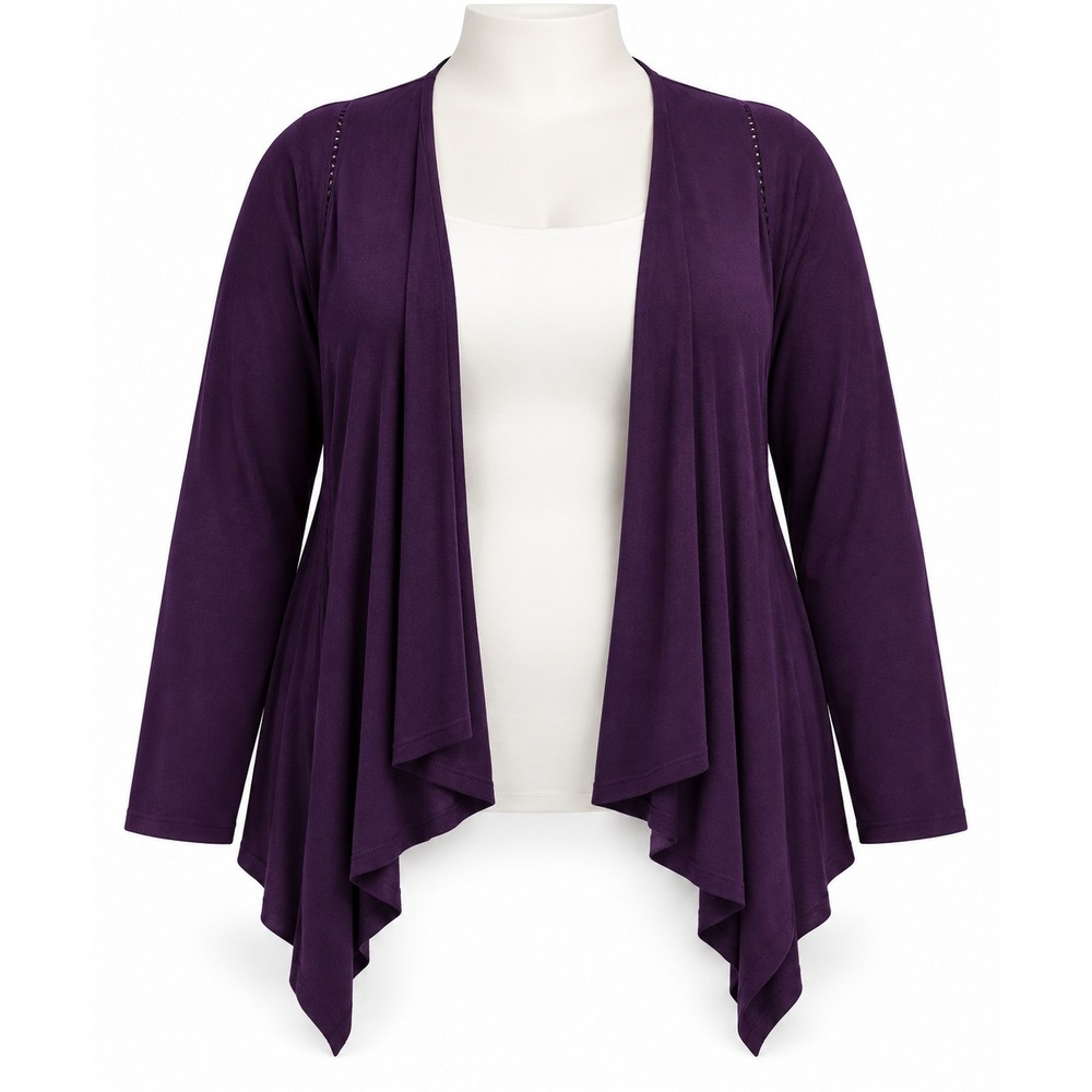 Torrid Purple Open Front Cardigan Size 3 Plus Sharkbite Hem Ladder Stitch Knit